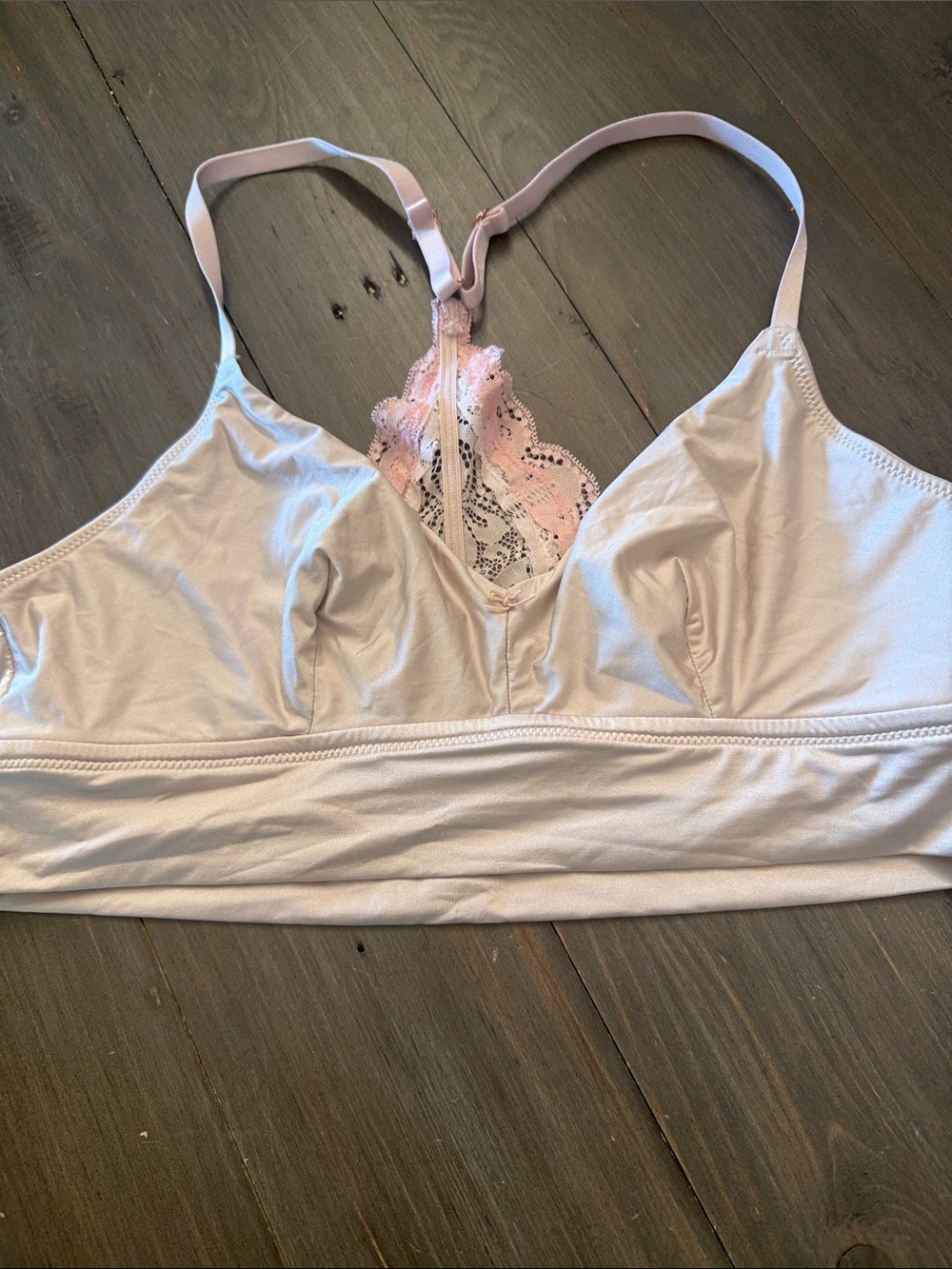 aerie Light Pink Lace Trim Wireless Bralette size large